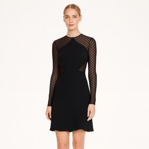 Lela Rose Black Lace Mesh Sheer Cocktail Dress Made in USA🇺🇸